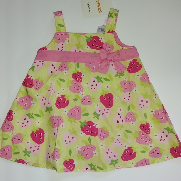 Baby Girl Gymboree Strawberry Dress, Baby Sleeveless Strawberry Dress, 2 Piece - Picture 1 of 13